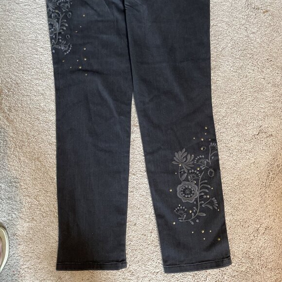 Tommy Hilfiger Tribeca Skinny Jeans Women's 14 Black Embroidered Studded Boho - Picture 7 of 13